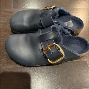 Kids Navy Blue Buckle Shoes